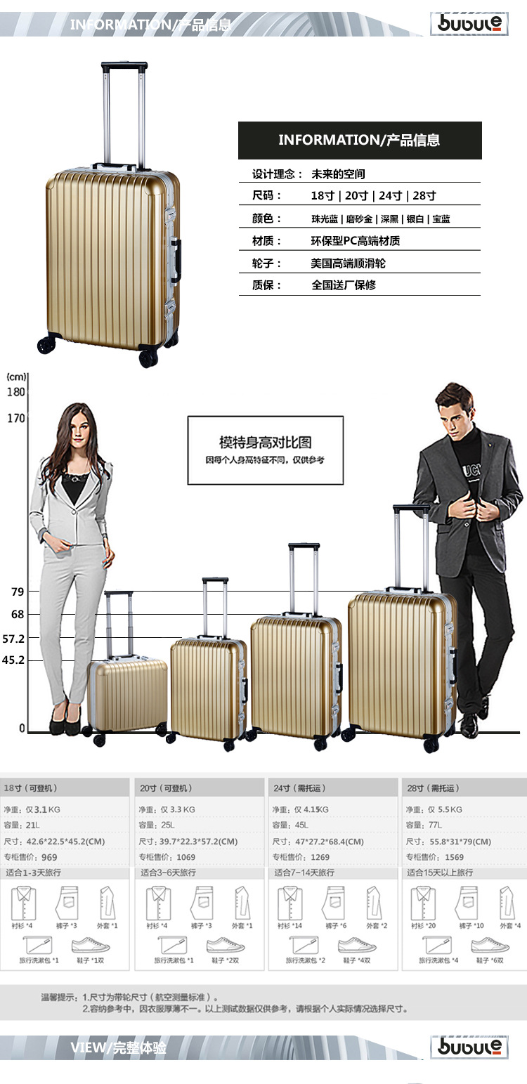 旅行箱PC塑框托運箱萬向輪行李箱